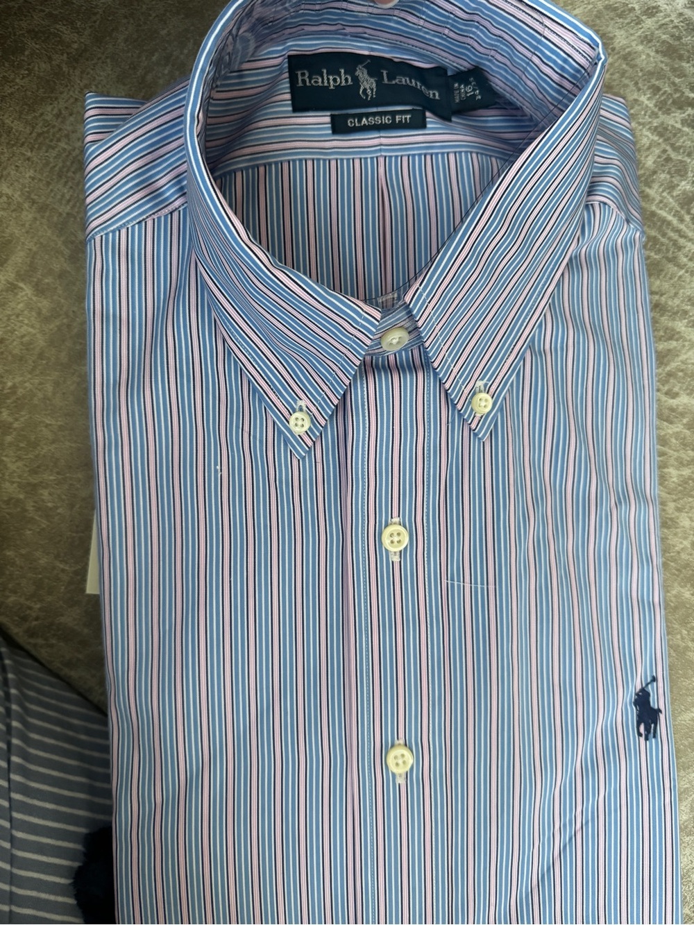 NEW NWT Size 16 34/35 Ralph Lauren Blue Pink Multi-Stripe Classic Dress Shirt - Picture 5 of 6